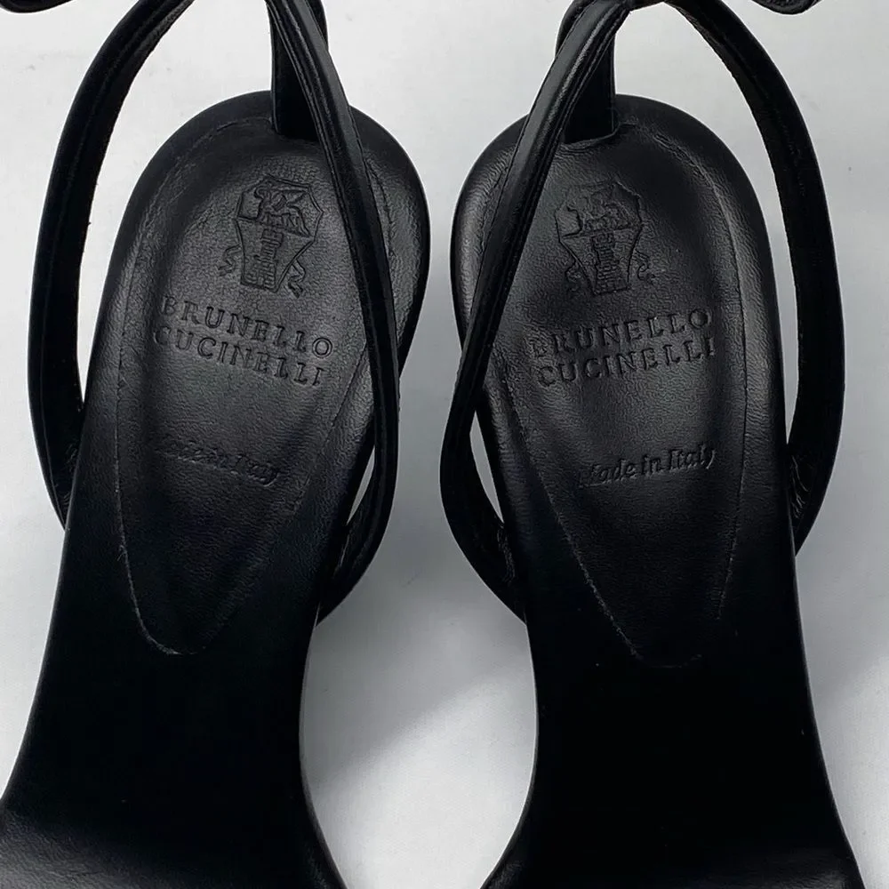 Brunello Cucinelli Monili Embellished Strappy Wedge Leather Sandals size 36